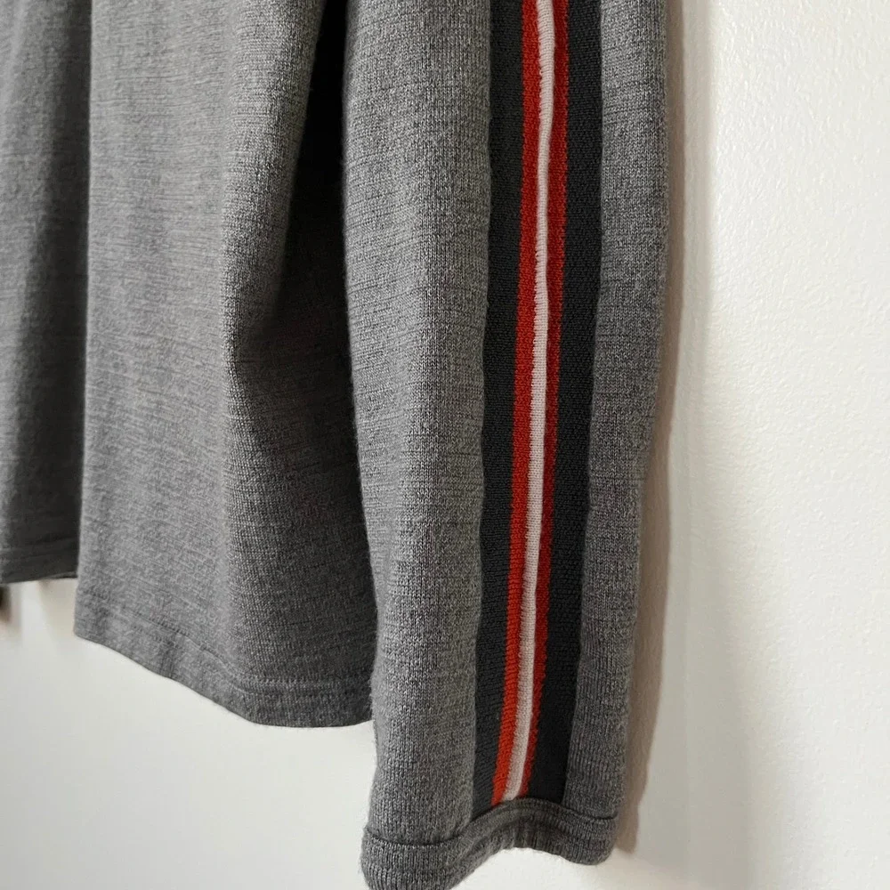 Icebreaker Sport 320 Merino Wool 1/4 Zip Sweater Mens Large Gray Orange Stripe